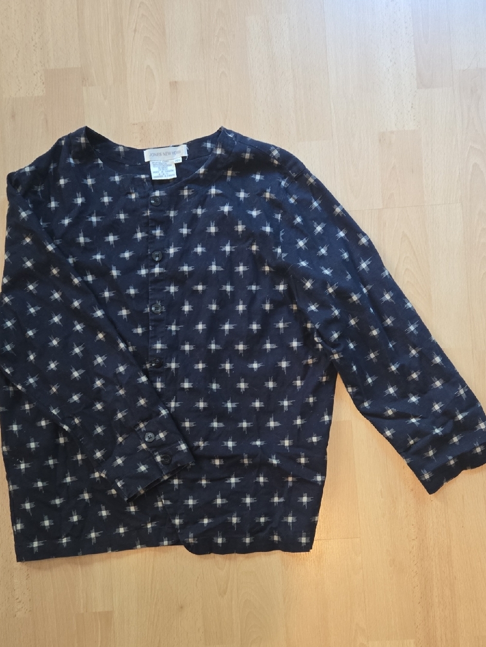 Jones New York Kids Navy and Cream Cross-Pattern Button-Front Top